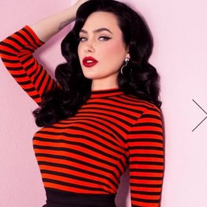 VIXEN BY MICHELINE PITT - BAD GIRL 3/4 SLEEVE TOP IN ORANGE AND BLACK STRIPES